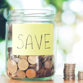 savings jar with coins