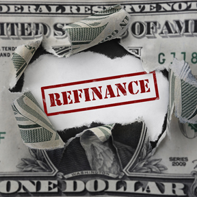 dollar bill with the word refinance