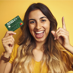 college girl with debit card