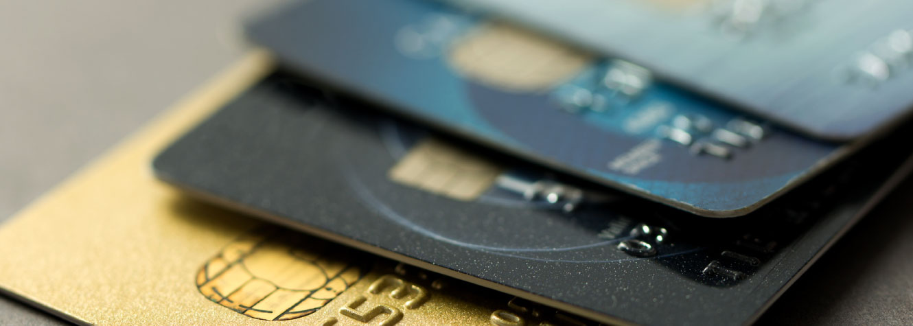 Close up of multiple credit cards