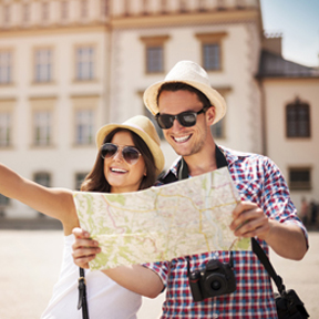 tourists with map