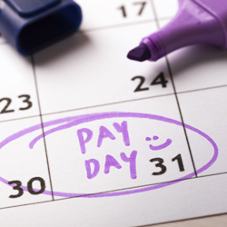 calendar with pay day written on date