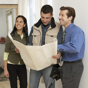 couple with remodel blueprints