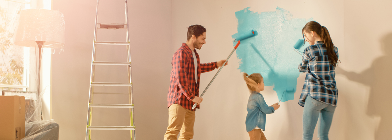 Hispanic family painting room