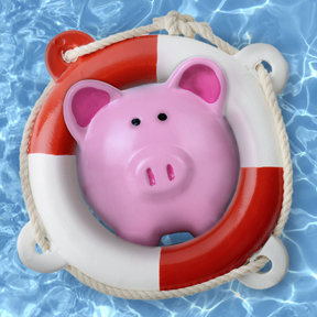 piggy bank in life preserver