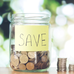 savings jar with coins