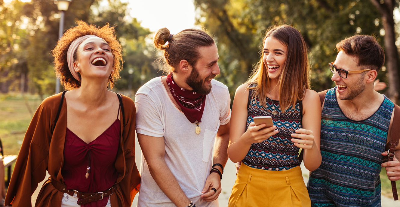 group of students laughing