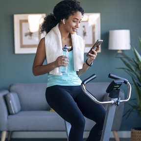 woman on exercise bike